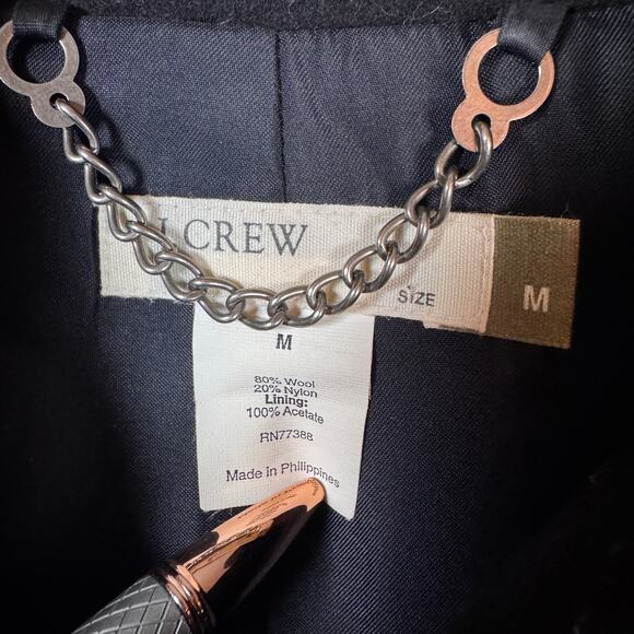 J.CREW Wool Blend Button Up Belted Utility Style Jacket Coat Size Medium Black - Picture 3 of 5